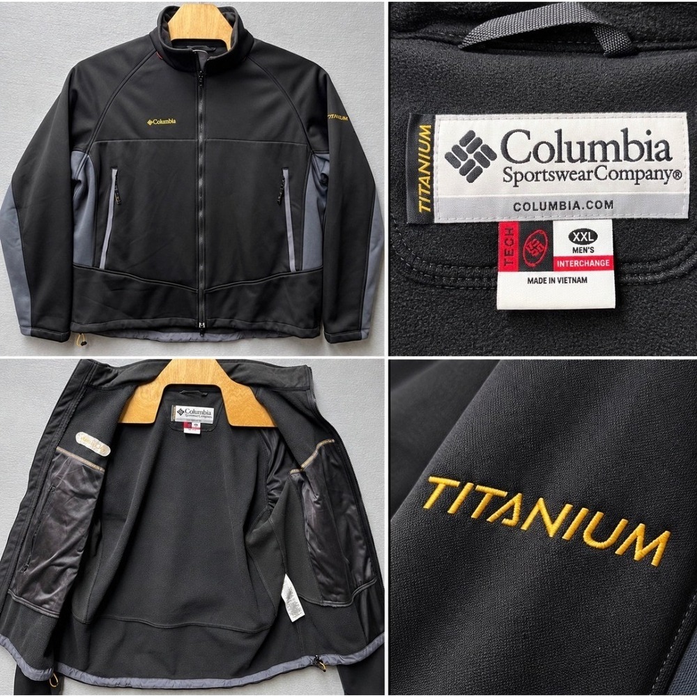 VTG Columbia Titanium Jacket Mens XXL Black Softshell Interchange SM6026 NM